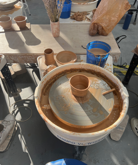 Pottery on a wheel