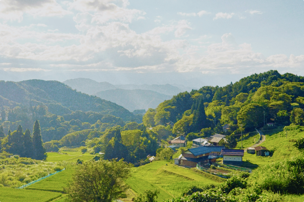 Green hills and a village